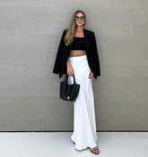 Contrast Color Satin Fishtail Skirt